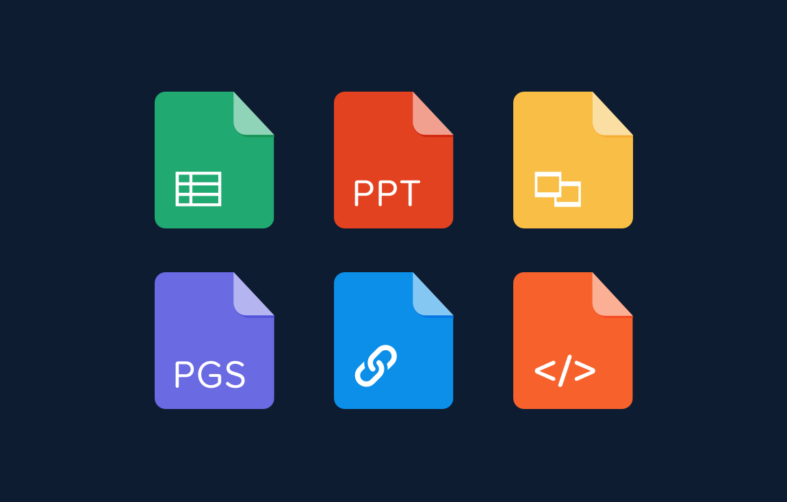 Doctype icons—Google Sheets, PowerPoint, Google Slides, pages, link, html