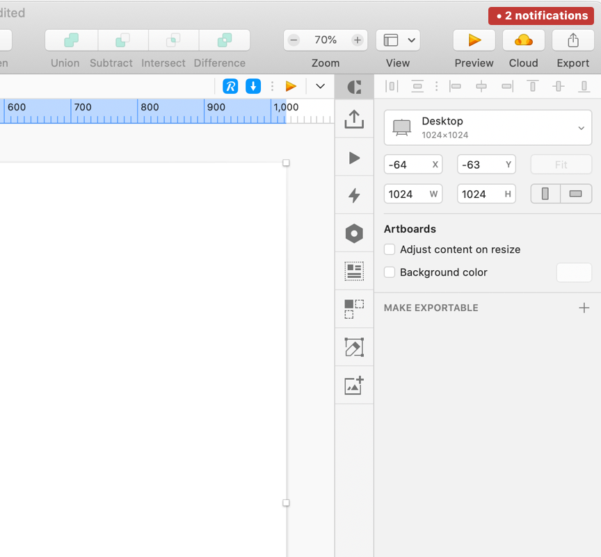 Screenshot of upper right corner of Sketch interface with 2 notifications